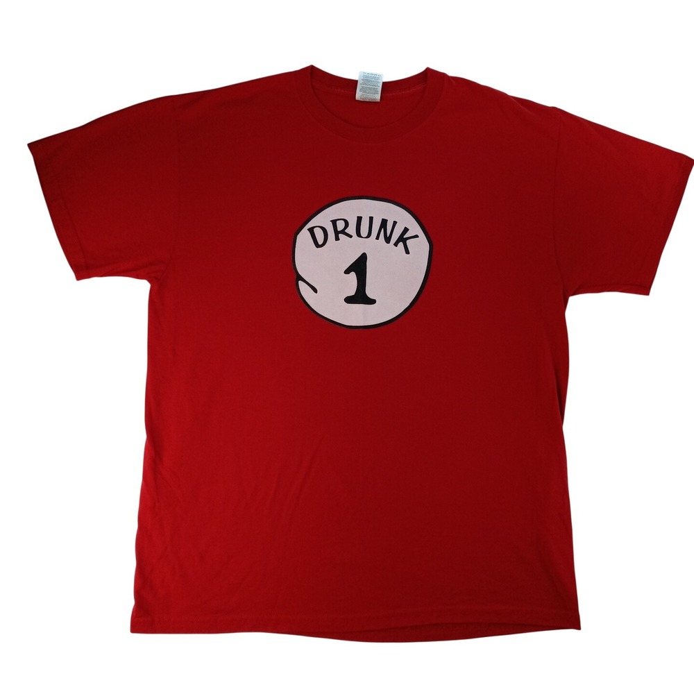Dr Seuss Drunk 1 Red‎ Graphic T Shirt Mens XL Heavyweight Blend